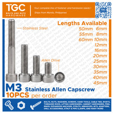 Load image into Gallery viewer, SS Allen Capscrew M 3 x 4mm~50mm
