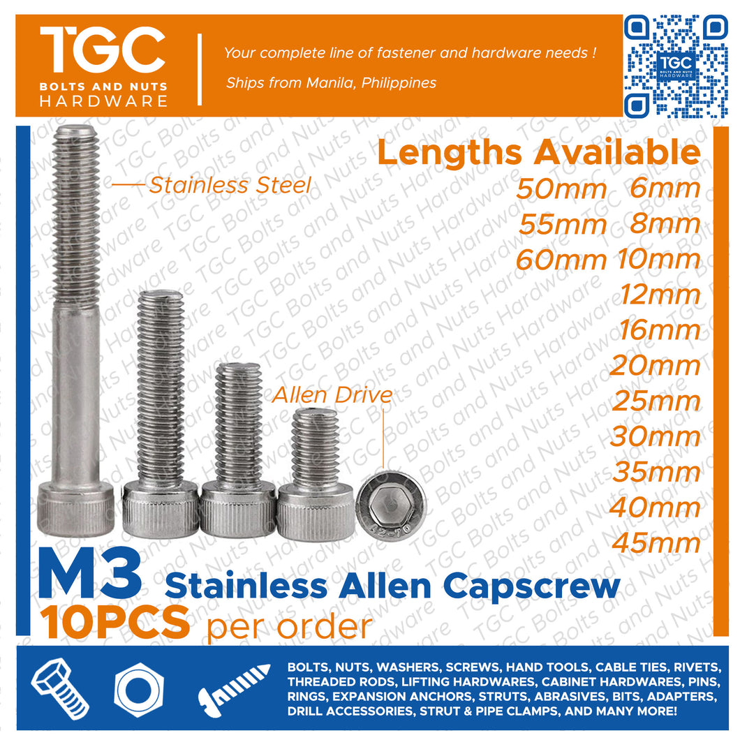 SS Allen Capscrew M 3 x 4mm~50mm