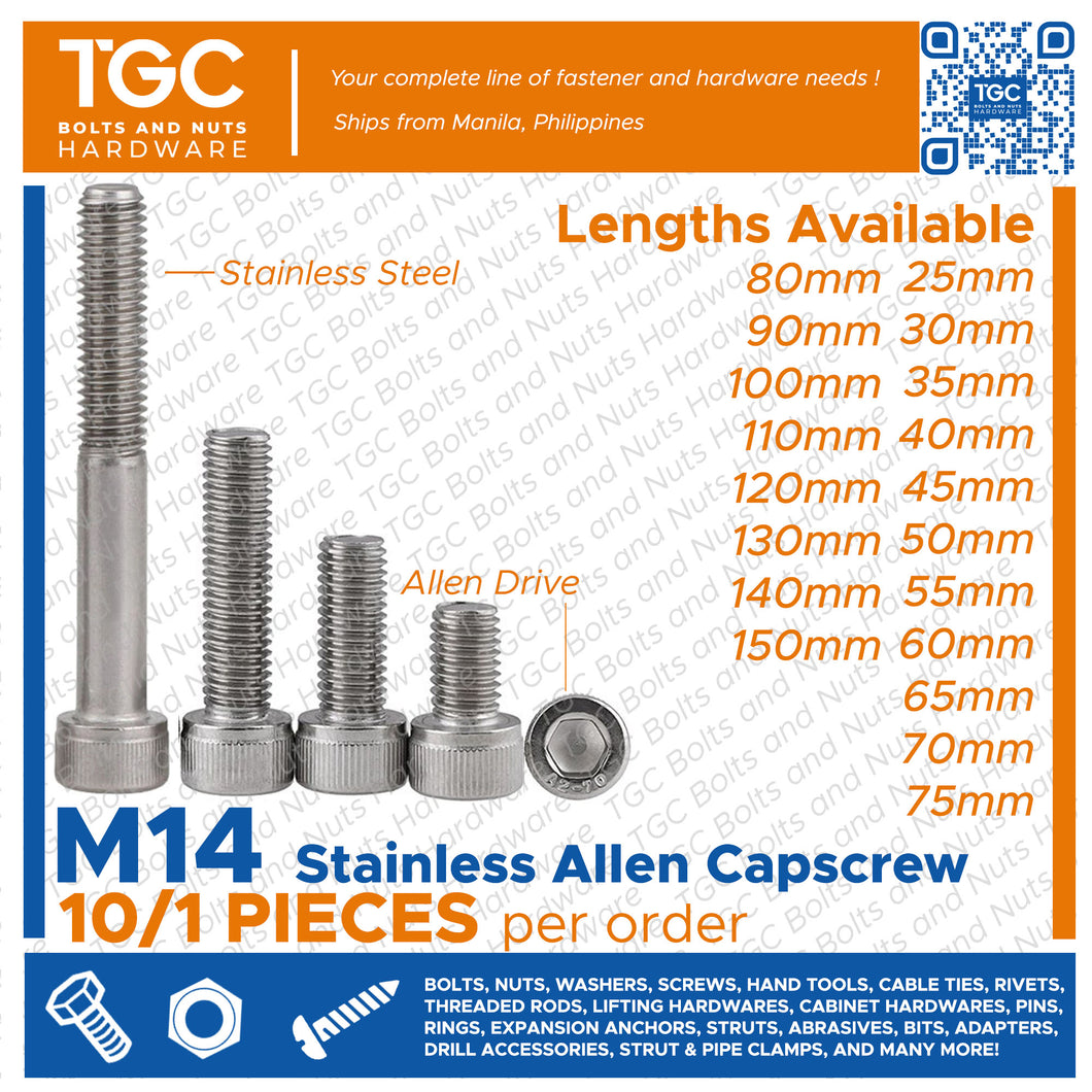 1PC SS Allen Capscrew M 14 x 25~100mm long