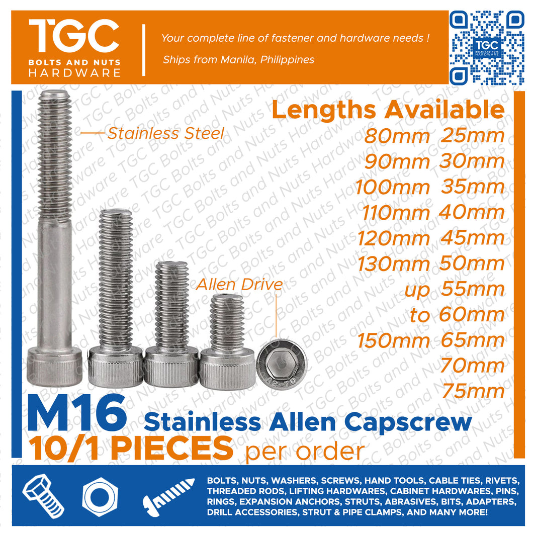 1PC SS Allen Capscrew M 16 x 25~100mm long