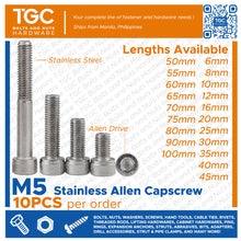 Load image into Gallery viewer, 10PCS SS Allen Capscrew M 5 x 6~100mm long
