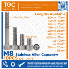 Load image into Gallery viewer, 10/1PCS SS Allen Capscrew M 8 x 12~150mm long
